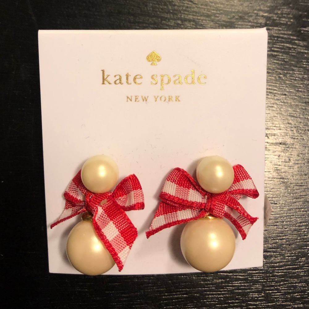 Kate Spade Pretty Pearly Red Gingham Earrings